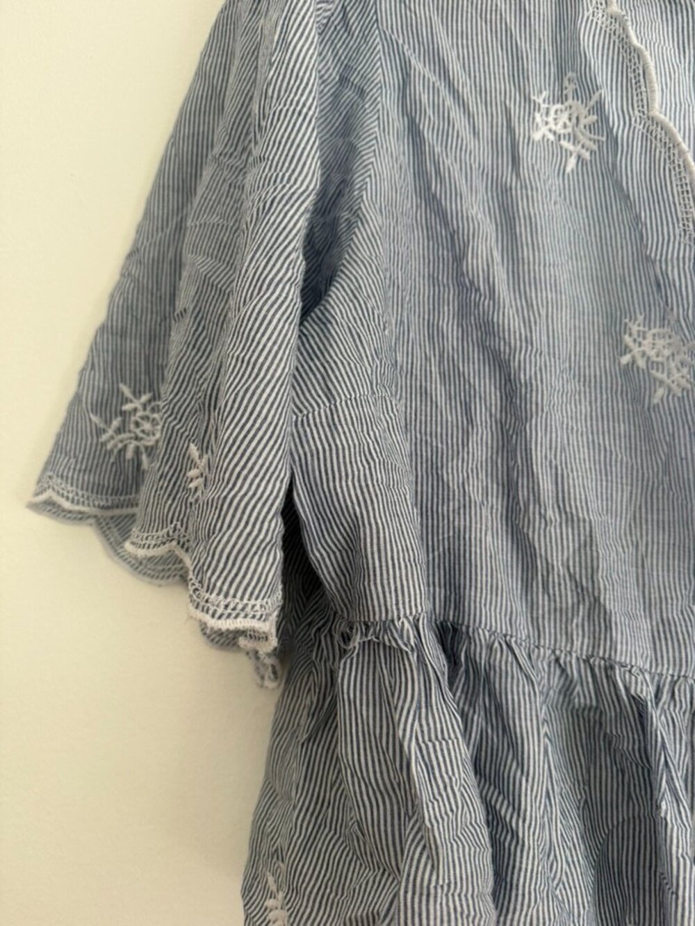 American Eagle Blue White Striped Embroidered Boho Peplum Babydoll Top Size XL - Picture 5 of 9